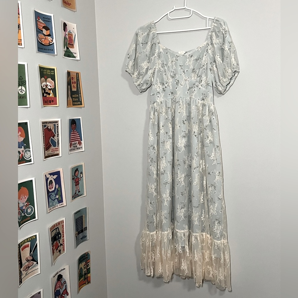 Sage Green Cottagecore Dress with Lace Detailing